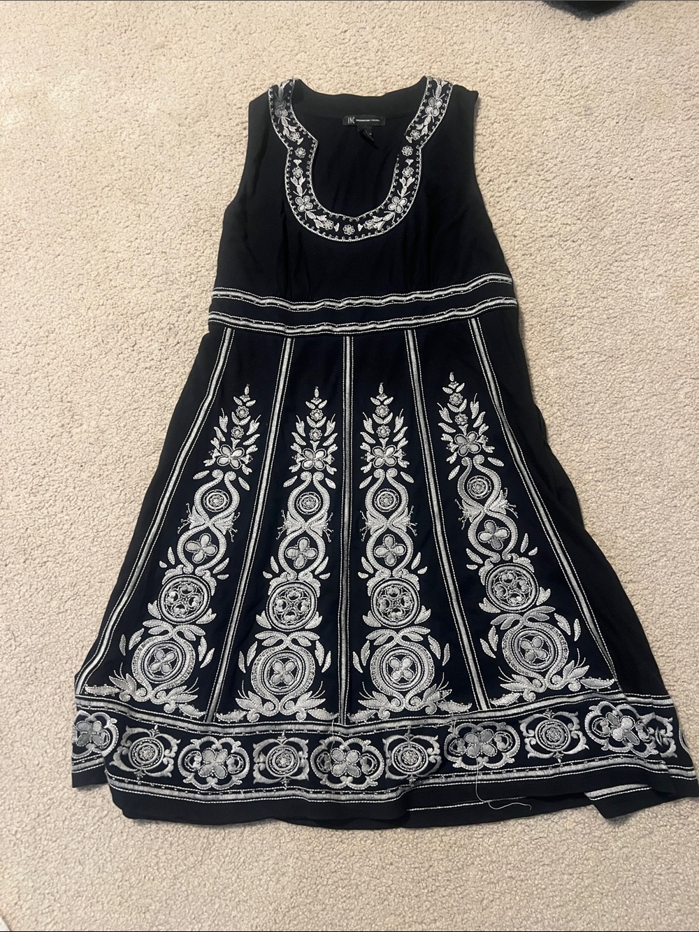 Girls Black Sleeveless Embroidered Dress